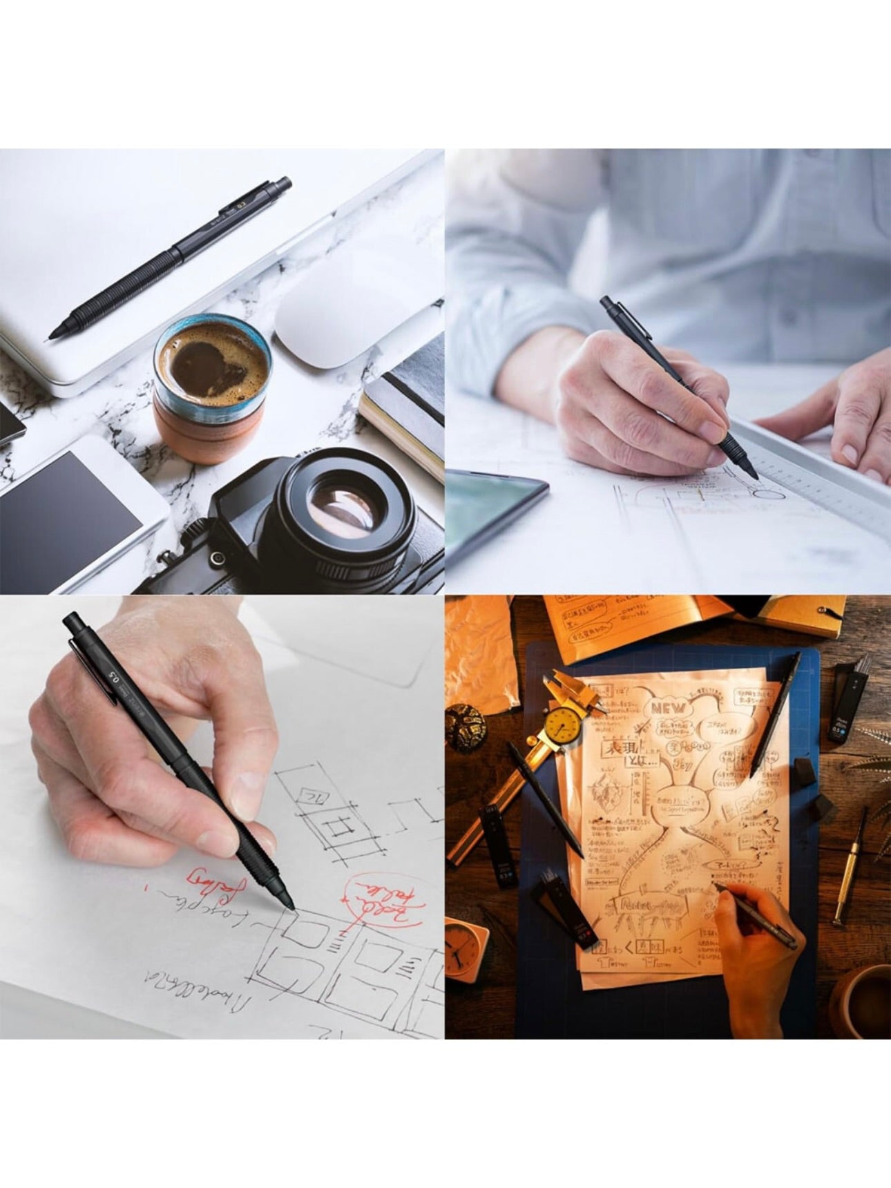 Pentel Orenz Nero PP3002-A Mechanical Pencil - 0.2 mm, Black Body - Made in Japan